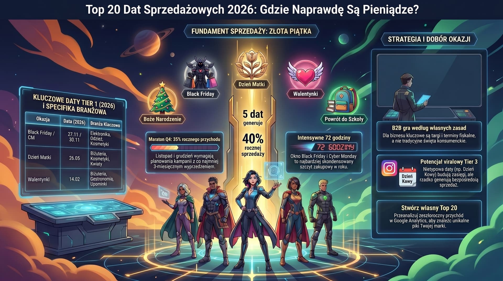 Infografika: Najwazniejsze okazje marketingowe 2026 — lista must-have