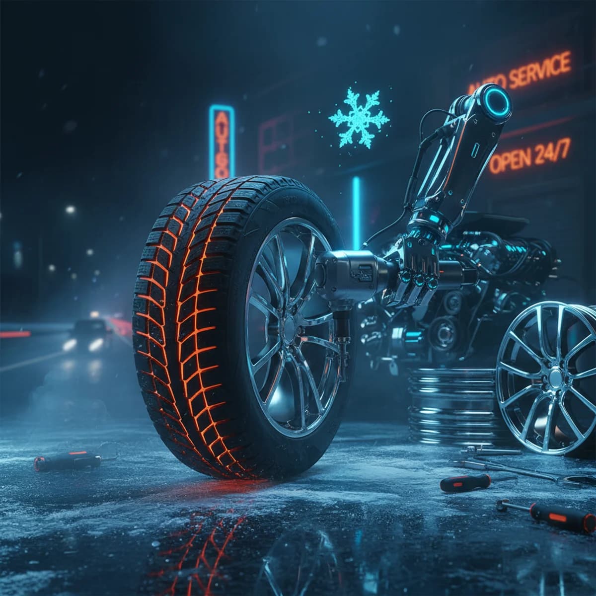 Początek sezonu na wymianę opon na zimowe — ilustracja